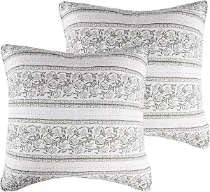 Levtex Home Adare Sage Euro Shams Set of 2 - (26x26in.) - Floral - Sage White - No Insert - Cotton