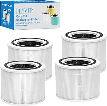 Core 300 Air Purifier Replacement Filter for LEVOIT Core 300, Core 300S, Core P350, VortexAir Air Purifier Core 300-P, Core 300-RF, 3-in-1 H13 Grate True HEPA and Activated Carbon, White, 4 Pack