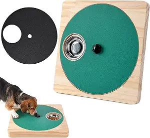 Dog Nail Scratch Board with 6 Stainless Steel Bowls for Treats, Nail File Toy, Stress-Free Nail Care for Dog, Wood Scratching Pad with Extra Sandpaper for Dogs (Green Pad+ Black Sandpaper)