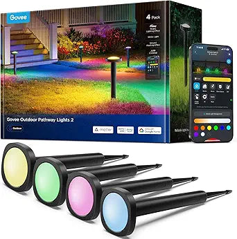 Govee Outdoor Pathway Lights 2, IP66 Waterproof Patio Lights, 60+ Scene Modes Landscape Lighting for Yard, Garage, Garden, Lawn, Outdoor Decor, Works with Alexa, Google Assistant, Matter, Wired 4 Pack