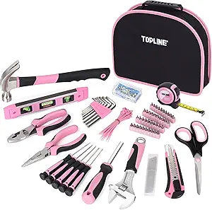 TOPLINE 208-Piece Pink Tool Kits for Women with Round Pouch, Small Tools Kit for Apartment, Home, Household Ladies Pink Tool Set for Best Gifts and Home Maintenance