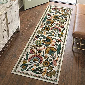 Zealude Washable Kitchen Runner Rug, Floral 2x6 Rug Runners for Hallways, Washbale Non Slip Beige Rugs, Soft Low Pile Carpet for Bedroom Entryway Laundry Room