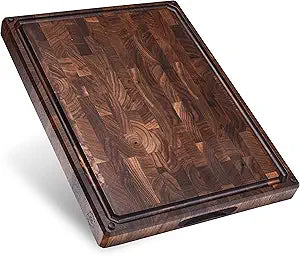 Sonder Los Angeles Alfred Cutting Board Made in USA | Black Walnut End Grain Cutting Board for Kitchen with Non-Slip Feet, Juice Groove, Sorting Compartments | Gift Box Included | 17x13x1.5 in