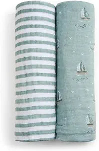 aden + anais Boutique Organic Cotton Muslin Swaddle 2 Pack, Breathable Baby Receiving Blanket, Soft and Lightweight Wrap, Diaper Bag Must Have, Sailing Seas