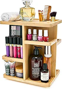 Sorbus 360 Makeup Organizer - Bamboo Wood Make Up Storage Carousel for Cosmetics, Skin Care Rotating Makeup Organizer for Vanity, Bathroom Storage