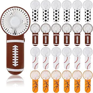Riakrum 24 Pcs Sports Party Portable Fan Bulk Mini Football Basketball Baseball Soccer Handheld Fan Small Personal Portable Fans for Team Player Coach Gifts Goodie Bags Stuffer Party Favors
