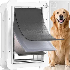 3-Flap Steel Large Dog Door for Exterior Doors with Sliding Lock Panel, Energy-Efficient Insulated Pet Door, Extreme Weather Doggy Door with Telescoping Tunnel, Never RustPets Up to 100 Lb