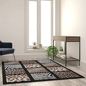 Flash Furniture Menagerie Collection Animal Print Area Rug - Olefin Area Rug with Cheetah, Leopard, Zebra and Giraffe Design - 5' x 7' - Individually Raised Squares
