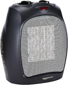 Amazon Basics Ceramic Space Heater, Portable Indoor Heating Solution, With Overheat and Tip-Over Protection, Thermostat, Non-Oscillating, 1500W, 7.52"D x 6.34"W x 9.45"H, Black