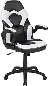 Flash Furniture X10 High-Back LeatherSoft Racing Style Gaming Chair with Flip-Up Arms, Ergonomic Padded Swivel Computer Chair, White/Black