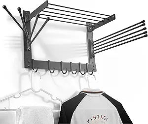 BATODA Wall-Mounted Steel Clothes Drying Rack - Swivel Towel Hanger for Laundry Room & Bathroom - Space Saver (Steel)
