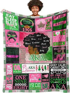 Pink Green Sorority Inspired Throw Blanket for Women 1908 Sisterhood Birthday Gift Soft Flannel Fleece Couch Bed Home Decor