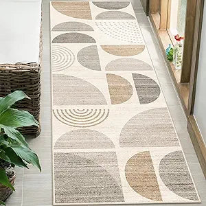 MUJOO Boho Runner Rug Washable,2x6 Area Rugs for Hallways Kitchen Bathroom Bedroom Entryway,Non Slip Carpet Long Mat Indoor,Soft Modern Abstract Bohemian Neutral Beige