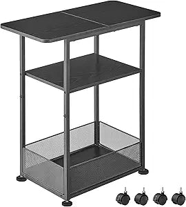 DALEMHOME Side Table with Wheels, Narrow Side Table with 3-Layer Storage Shelves, Slim Nightstand, Metal Frame, for Small Spaces, Living Room, Bedroom, 23.6" D x 11.8" W x 25.2" H, Black