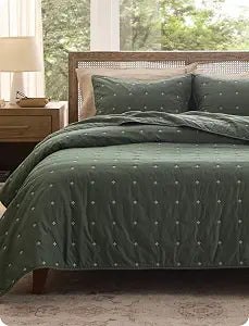 Bedsure 100% Cotton Quilt Set - King Size Bedspread, Lightweight Soft Bed Coverlet, PureWoven, 3-Piece Cozy Stitching Comforter with 2 Pillow Shams in Embroidery Clover Pattern, 106x96 in, Olive Green
