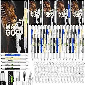 30 Set 120 Pcs Man of God Gifts for Men Pens Father's Day Christian Gift Bulk 6 in 1 Multitool Pen Keychain Bible Verse Card for Men Dad Husband Godfather Husband Church Party Favor(5 Color)