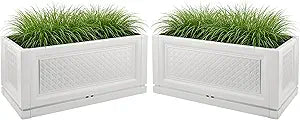 Large Planters for Outdoor Plants 2-Pack - 15.75x31.5in Rectangular Long Pots for Plants Outdoor Planters for Porch, Patio, Deck, Balcony, or Front Porch Decor by Pure Garden (White)