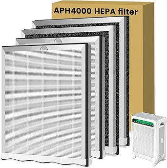 APH4000 Replacement Filter Compatible with KNKA APH4000 Air Puri-fier, 2-in-1 H13 True HEPA and Activated Carbon Filter, White, 4 Pack