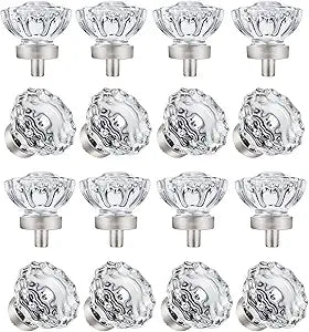 Brushed Nickel Cabinet knobs, Glass Cabinet Knobs and Pulls, Vintage Crystal Knobs for Dresser Drawer(Round, Brushed Nickel, 16 Pack)