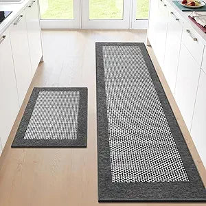 StepRite Kitchen Mats for Floor, Non-Slip Kitchen Rugs Set of 2 PCS, Super Absorbent Washable Kitchen Mats with Rubber Backing, Runner Mats for Front of Sink (20"x32"+20"x72" Grey)