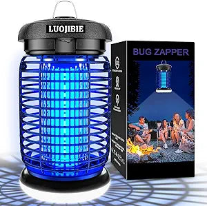 LUOJIBIE Bug Zapper Outdoor, Electric Mosquito Killer Fly Trap with UV/LED Light, 4200V High Voltage Waterproof Flying Insect Zapper for Backyard Patio, Indoor Mosquito Zapper for Home Garage