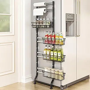 BUKFEN 6-Tier Slim Corner Shelf, Spice Rack Next to Fridge Slim, Narrow Storage Cabinet Organizer for Kitchen, Bathroom, Laundry Room