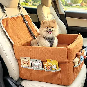 6.69" Elevated Dog Car Seat for Small/Medium Dogs up to 35lbs | Wavy Design Seamless Anti-Pinch Leg, Washable, 3-Sided Storage, Anti-Slip Base, Senior/Puppy Travel Bed for Car/SUV/Truck Org