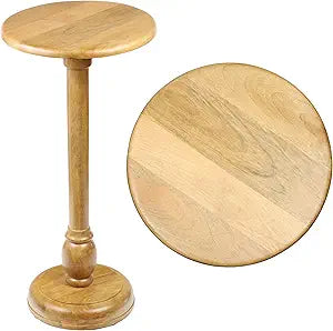 JONATHAN Y Leopold Solid Mango Wood Round Pedestal Drink Table, 24.5" Tall Traditional Martini Accent Side Table for Living Room and Small Spaces with Turned Leg, Natural Brown END3006A