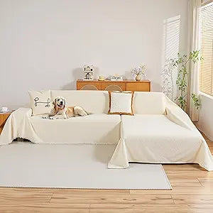 MYSKY HOME Couch Cover for Sectional Sofa, 2 Pieces Chenille Couch Covers for L Shape Sofa Cover, Furniture Protector for Pets, Kids, Sofa Slipcover for 2-3 Cushion Couch (71"x102"+71"x118", Beige)