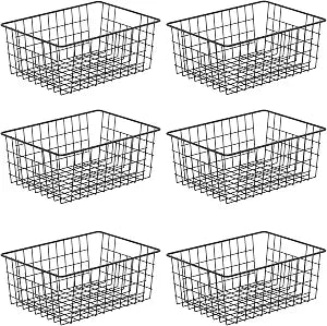 6 Pack Metal Wire Baskets, 15.4" x 11.8" Large Storage Basket for Organizing, Suitable for Kitchen Cabinet Pantry, Black