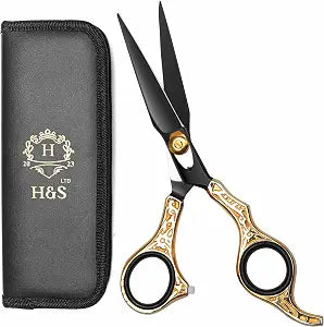 H&S GoldBlack Hair & Beard Cutting Scissors Japanese Steel Shears, 6.5 Inch