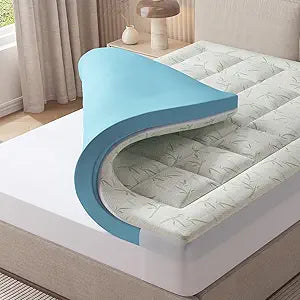 Sweetcrispy Dual Layer Queen Memory Foam Mattress Topper, 2 Inch Gel Memory Foam Plus 1 Inch Down Alternative Pillowtop Mattress Pad Cover, Cooling Bed Topper for Pressure Relief