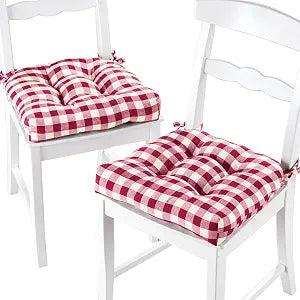 Buffalo Check Tufted Chair Seat Cushions, 2-Pack, Burgundy, 16 x 15 in