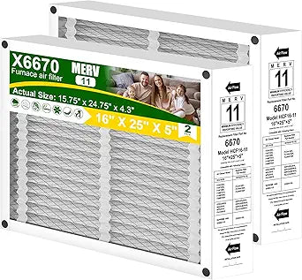 X6670 16x25x5 Air Filter MERV 11 Compatible with Lennox X6670, HCF16-11,HCF16-10, Furnace HVAC System, Foldable, Replaces Part # X6660 HCC16-28