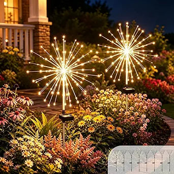 Solar Fireworks Lights for Outside, 150 LED Firework Solar Lights Outdoor Waterproof,Garden Fairy Twinkling Tree Stake for Yard Patio Pathway Wedding Christmas Diwali Decor 8 Pack Warm White