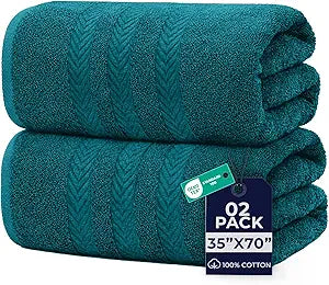 DAN RIVER 2 Pack Bath Sheets Extra Large 35x70, Large Bath Towels for Adults, XL Oversized Heavy Duty Towel Set, 600 GSM 100% Ring Spun Cotton, Soft Quick Dry, Teal