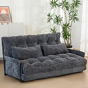 MAXYOYO Adjustable Floor Sofa Couch with 2 Pillows, Multi-Functional Bean Bag Bed, 5-Position Foldable Lazy Sofa Bed with Armrest, Versatile Floor Seating for Reading, Dark Grey, Double