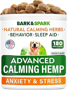 BARK&SPARK Advanced Calming Hemp Treats for Dogs - Hemp Oil + Melatonin - Anxiety Relief - Separation Aid - Stress Relief During Fireworks, Storms, Thunder - Aggressive Behavior, Barking - 180 Chews