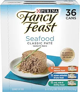 Purina Fancy Feast Seafood Classic Pate Collection Grain Free Wet Cat Food Variety Pack - (Pack of 36) 3 oz. Cans