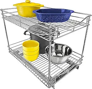 LYNK PROFESSIONAL Pull Out Cabinet Organizer - Slide Out Drawer for Kitchen Cabinets - Sliding Pantry Shelves - Roll Out Shelf for Pots, Pans, Lifetime Ltd Warranty - 2 Tier