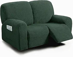 ULTICOR Reclining Loveseat Slipcover, 48" - 65" L, 6-Piece Jacquared Stretch Loveseat Reclining Sofa Covers, 2 seat Loveseat Recliner Cover, Thick, Soft, Washable (Style 4) (Retro Geen)