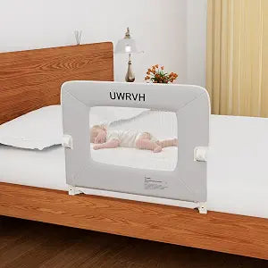 Safety Folding Bed Guard Rail for Toddlers | Fits Twin/Full/Queen/King BedsT-Shaped Sturdy Base for Extra Stability,Dual Safety Lock,Tool-Free Setup,Breathable Fabric
