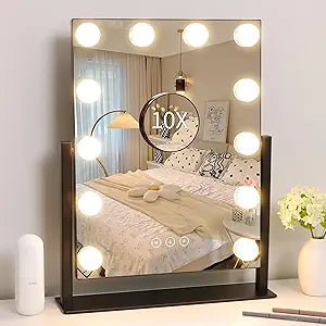 Vanity Mirror with Lights,Lighted Vanity Mirror with 12 Dimmable Bulbs for Dressing Room & Bedroom,3 Color Lighting,Modes Detachable 10x Magnification 360Ratation