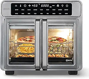Kitchen Elite 26 Quart French Door Air Fryer Oven  Family Size Countertop Convection Cooker with LED Display, Stainless Steel