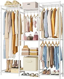 HOMIDEC Wardrobe Closet, 4 Hanging Spaces Portable Clothes Rack,Free Standing Closet Organizer and Storage System with Hanging Rods,Clothing Rack Suitable for Cloakroom,Bedroom,Entrances,etc.White