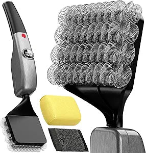 Reciprocating Electric Grill Brush, Fire-Resistant BBQ Grill Brush, Bristle-Free Grill Brush for Outdoor Grill, Grill Cleaner with 3 Heads, Cordless Grill Cleaning Brush with 3600 mAn, Black