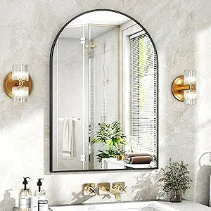 XRAMFY 20"x30" Black Arched Bathroom Mirror - Wall Mirror for Bathroom, Metal Frame Vanity Mirror, Dresser Mirror, Arch Decorative Mirrors for Living Room, Bedroom, Entryway, Mantle