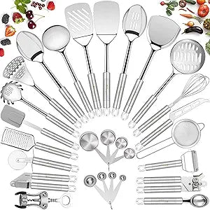Stainless Steel Kitchen Utensil Set- Fungun 28 Pcs Cooking Nonstick Cookware Set with Spatula - Best Gadgets Tools Kitchen Accessories