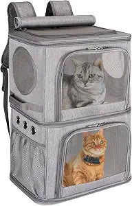 2-in-1 Extra Large Double Pet Carrier Backpack for Small Cats and Dogs, Portable Pet Travel Carrier, Super Ventilated Design, Ideal for Traveling/Hiking/Camping, XL