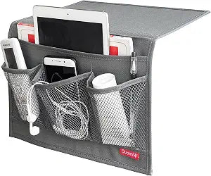 Bedside Caddy, Table Cabinet Storage Organizer, 4 Pockets (Grey)